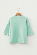 3/4 Sleeve Boxy Knit Button Down Sweater Cardigan