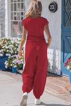 Solid Color Cropped Tank Top and Jogger Pants Set
