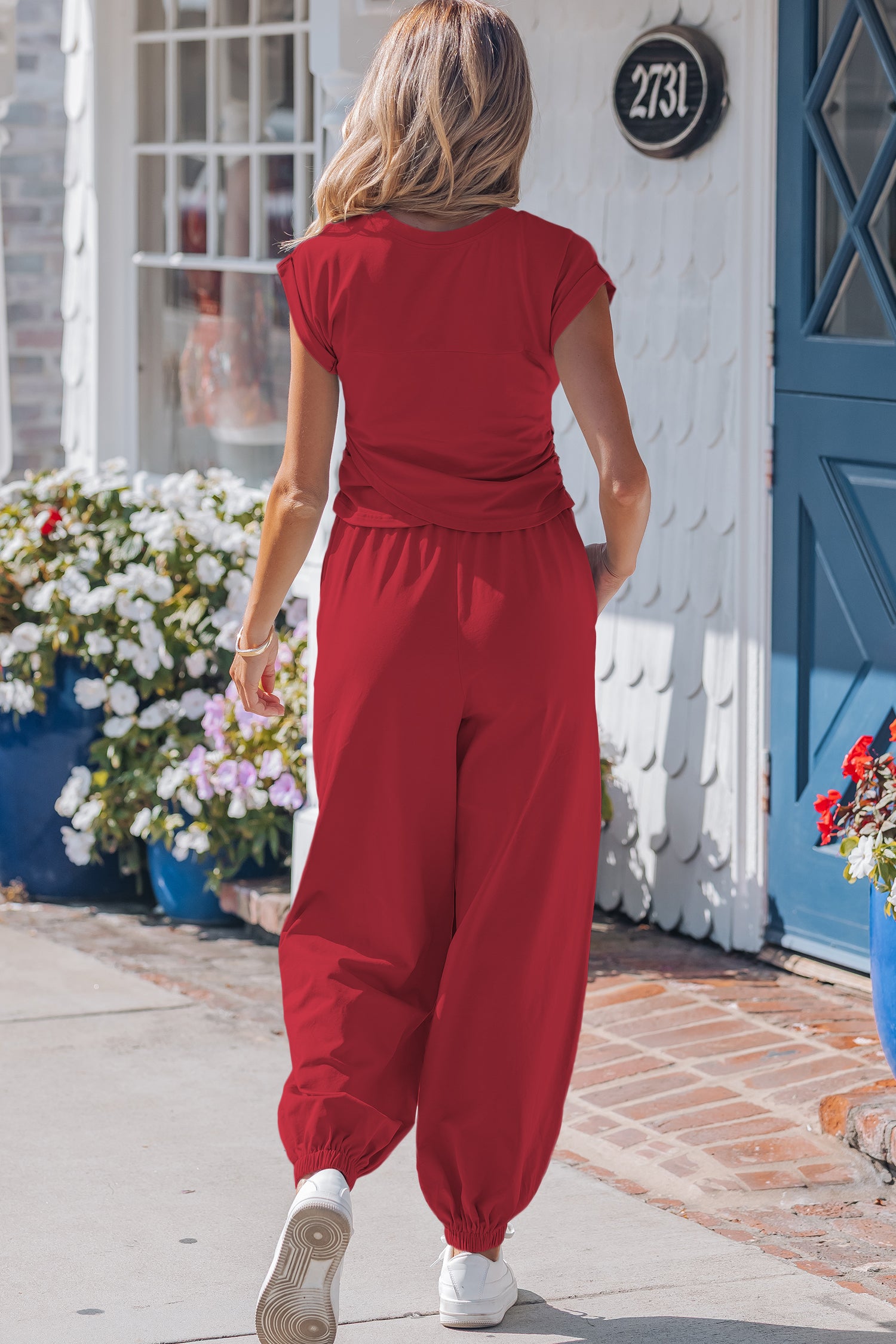 Solid Color Cropped Tank Top and Jogger Pants Set