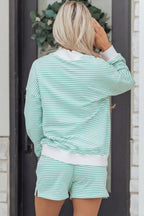 Stripe Oversize Mock Neck Sweatshirt and Shorts Set