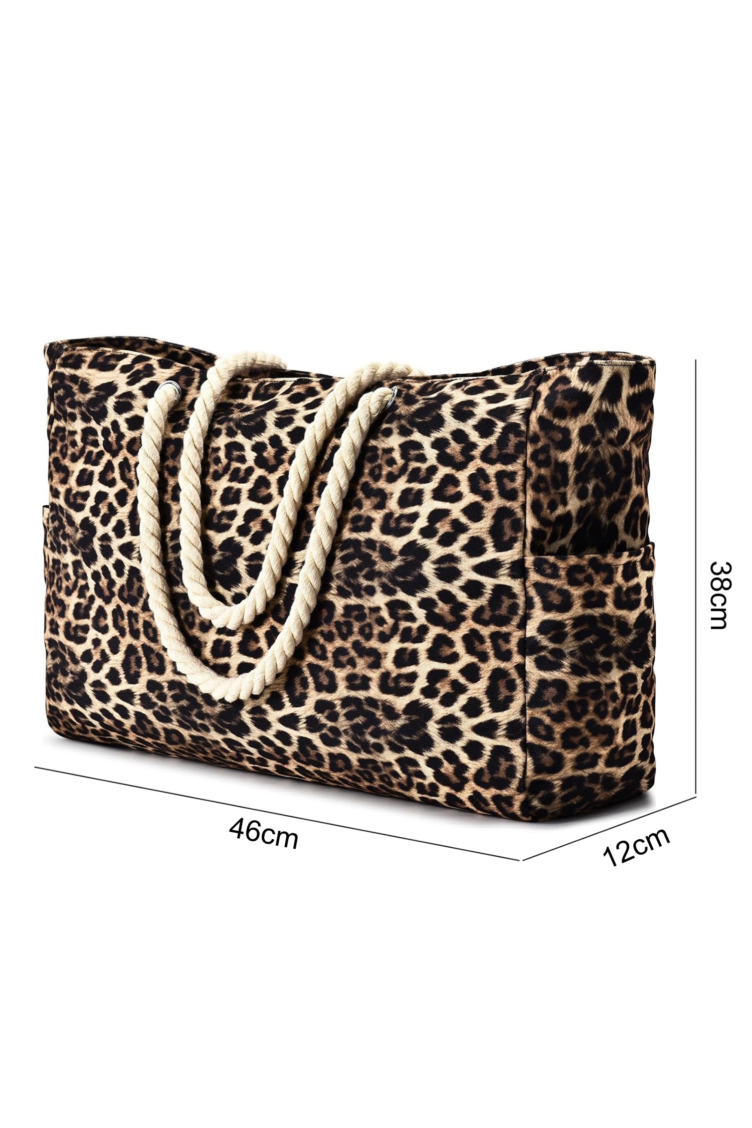 Leopard Print Rope Straps Large Travel Shopping Bag