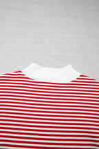 Red Stripe Oversize Mock Neck Sweatshirt and Shorts Set