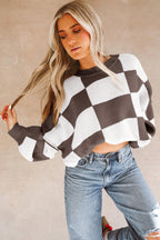 Green Checkered Bishop Sleeve Sweater