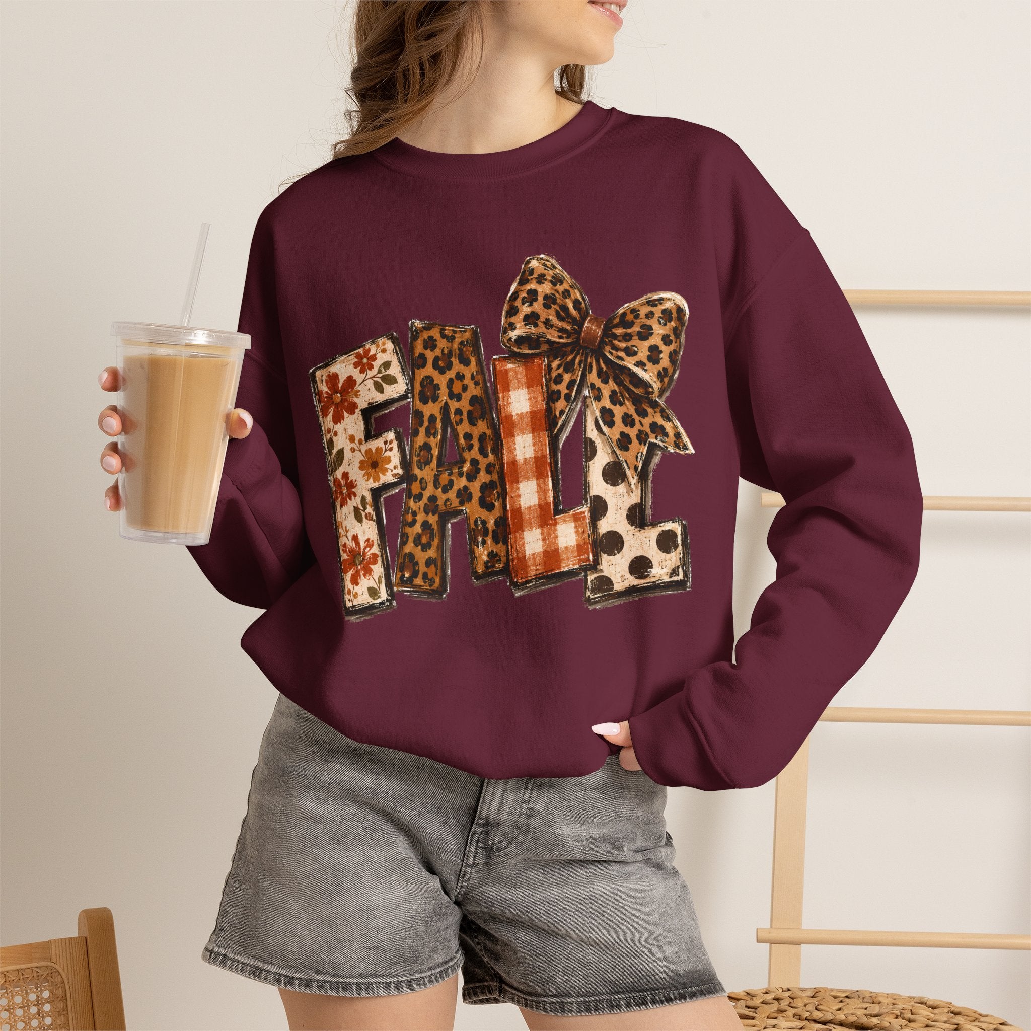 Fall Leopard Patch Crewneck Sweatshirt