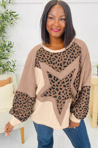 Light French Beige Leopard Patchwork Sweatshirt