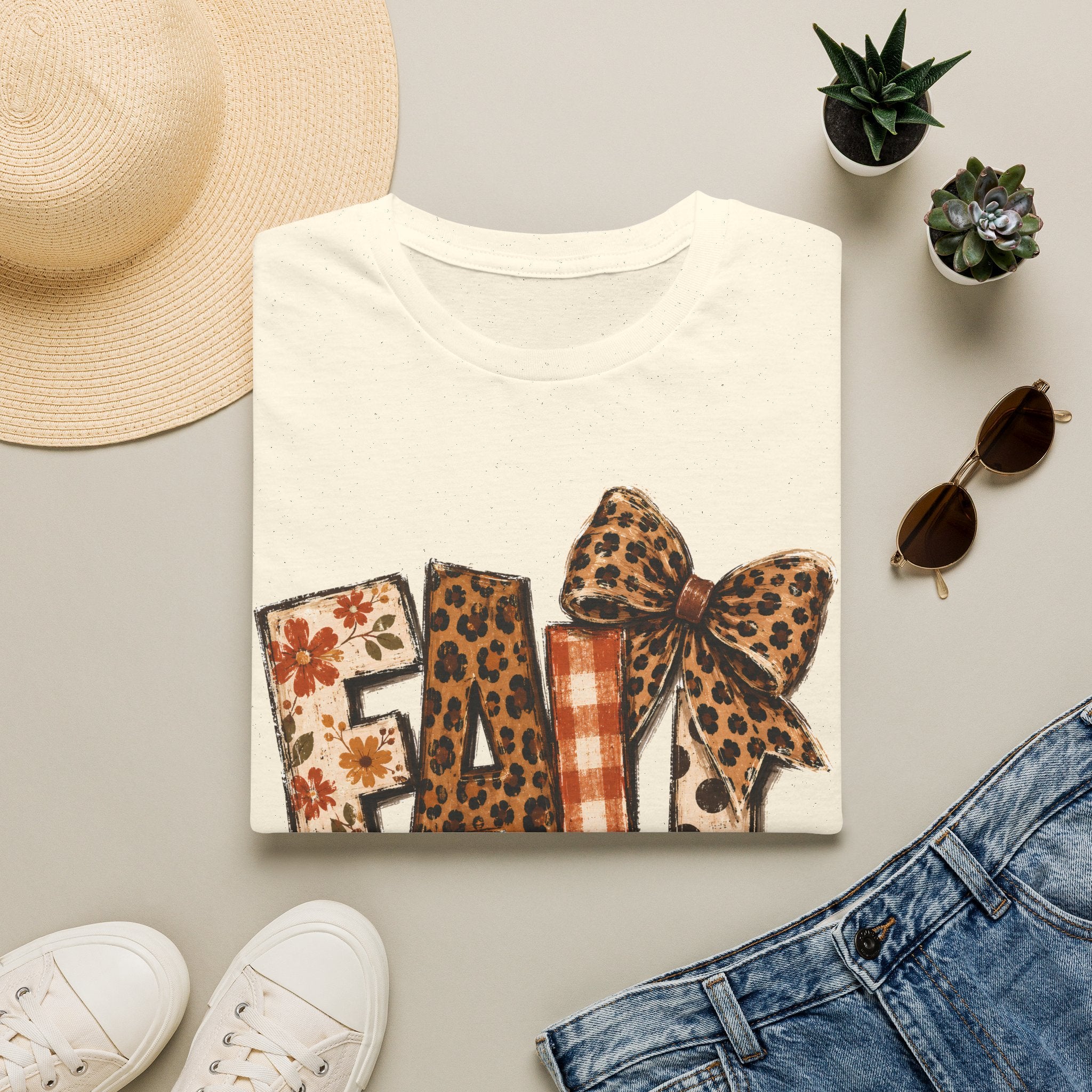 'FALL' Leopard & Plaid Bow T-Shirt
