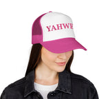 YAHWEH Pink Foam Embroidered Trucker Hat