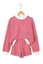 Red Stripe Oversize Mock Neck Sweatshirt and Shorts Set