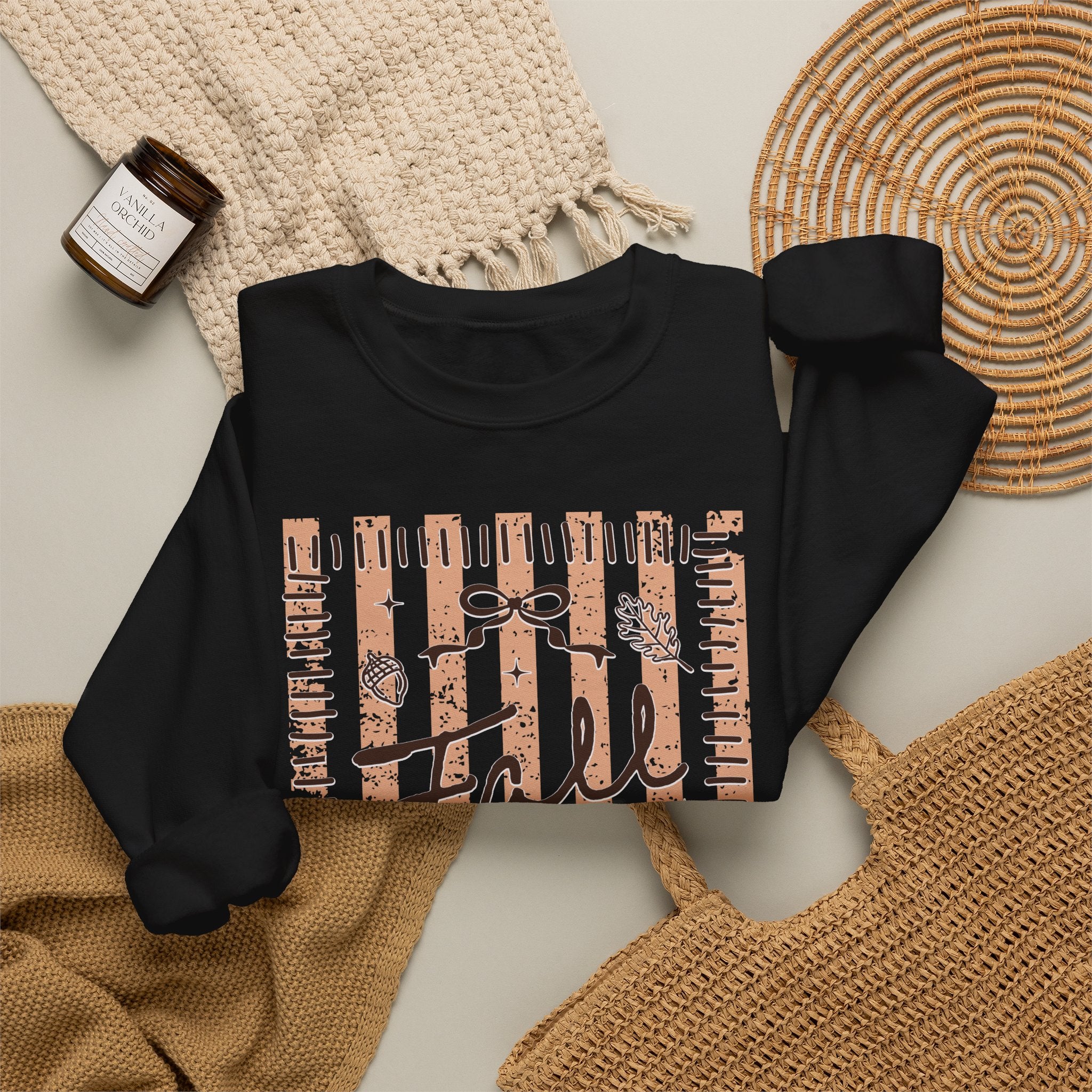 Fall Vibes Striped Crewneck Sweatshirt