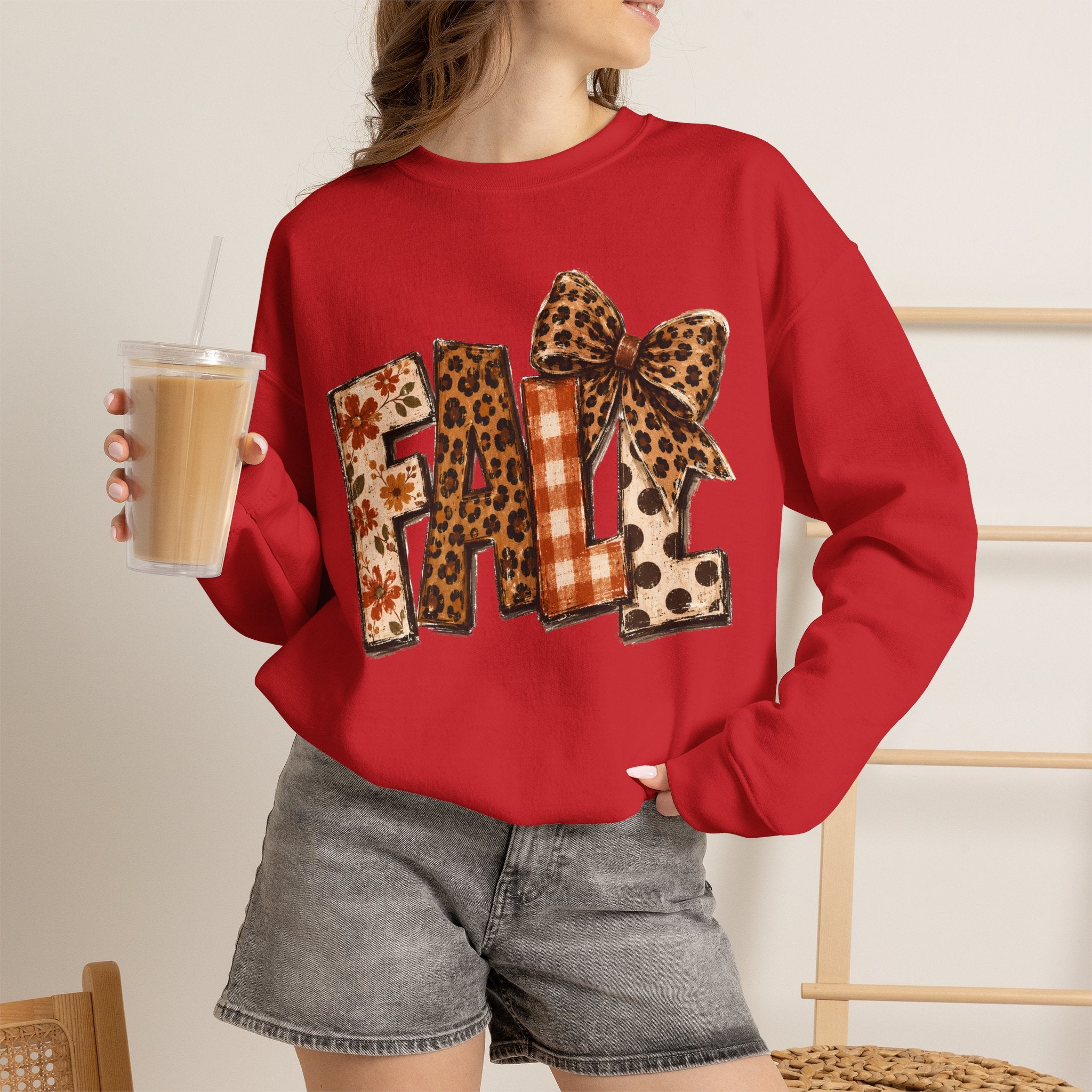 Fall Leopard Patch Crewneck Sweatshirt