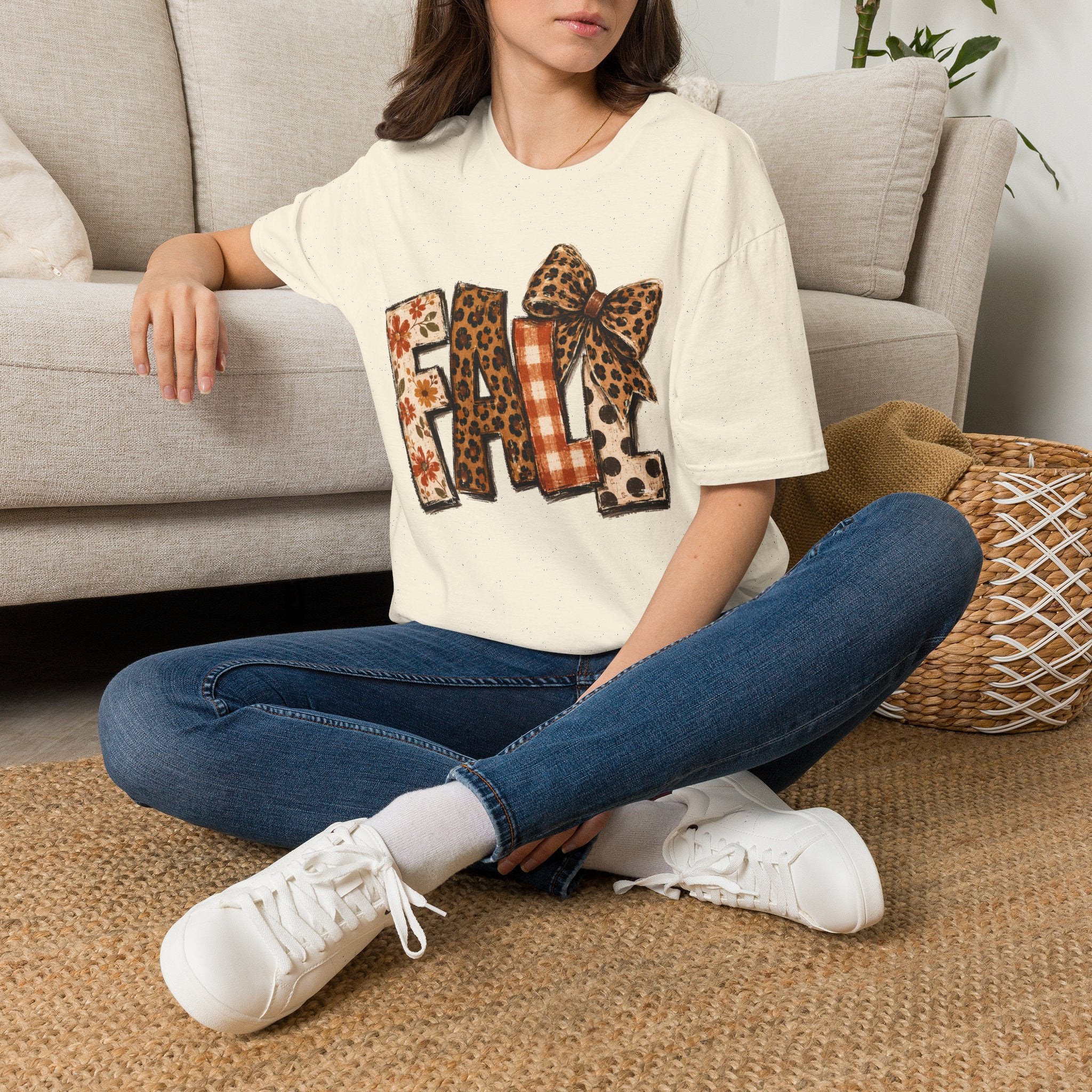 'FALL' Leopard & Plaid Bow T-Shirt