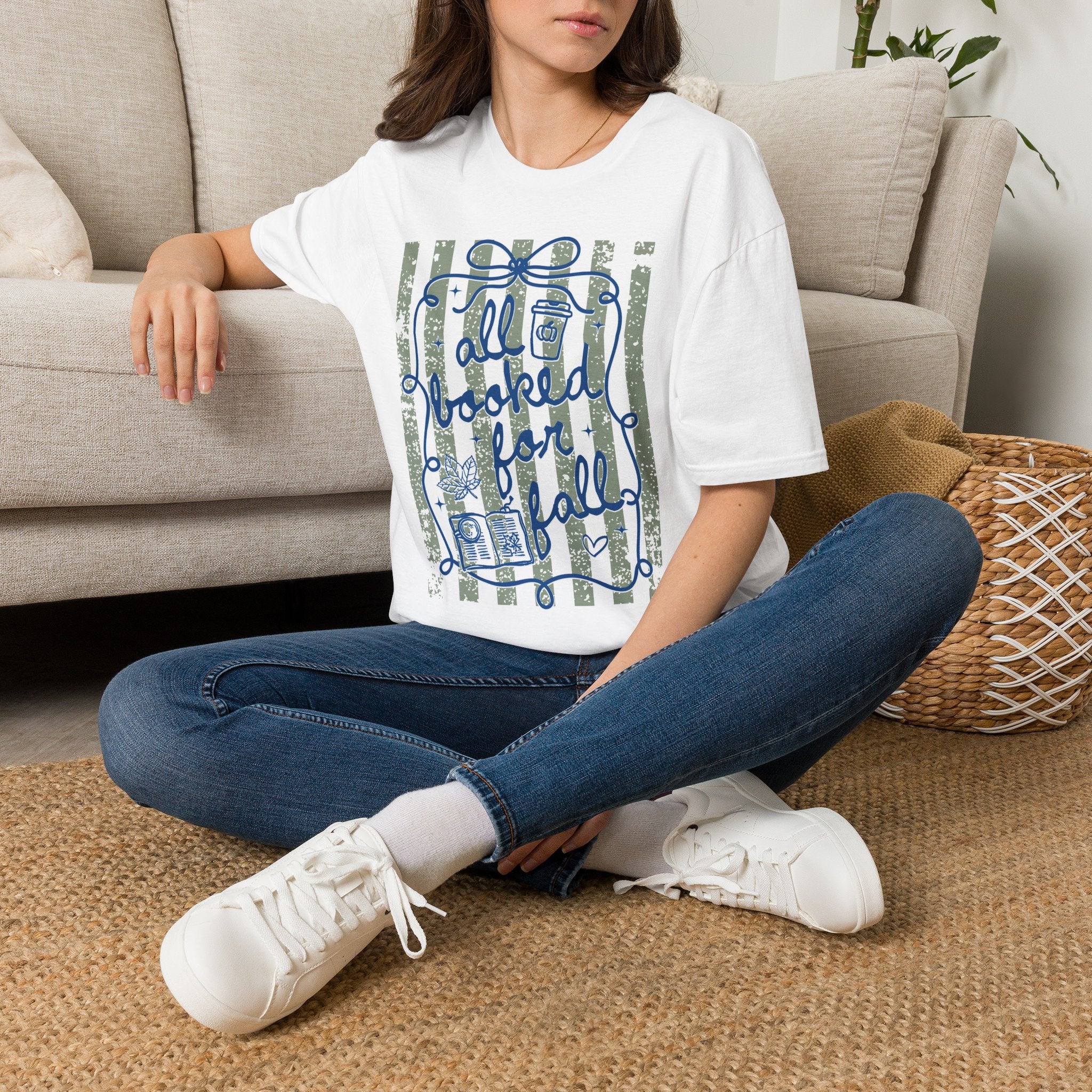 All Booked for Fall Vintage Striped Graphic Tee