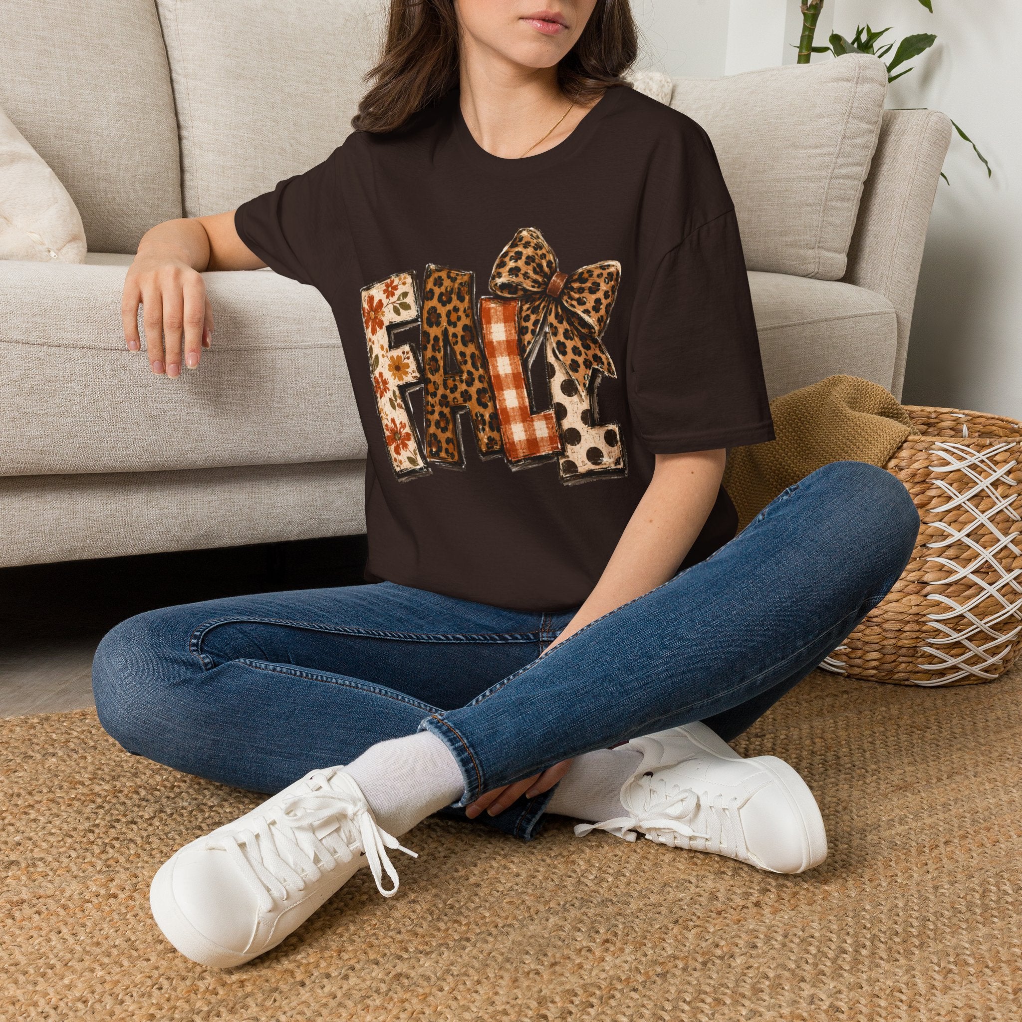 'FALL' Leopard & Plaid Bow T-Shirt