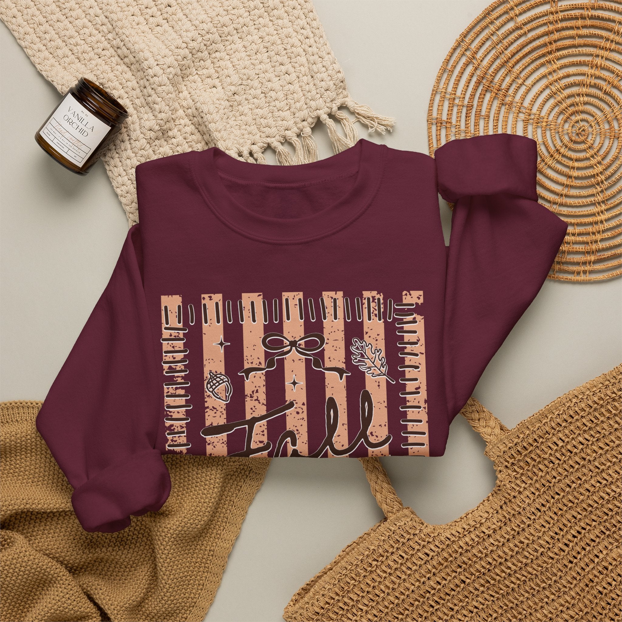 Fall Vibes Striped Crewneck Sweatshirt