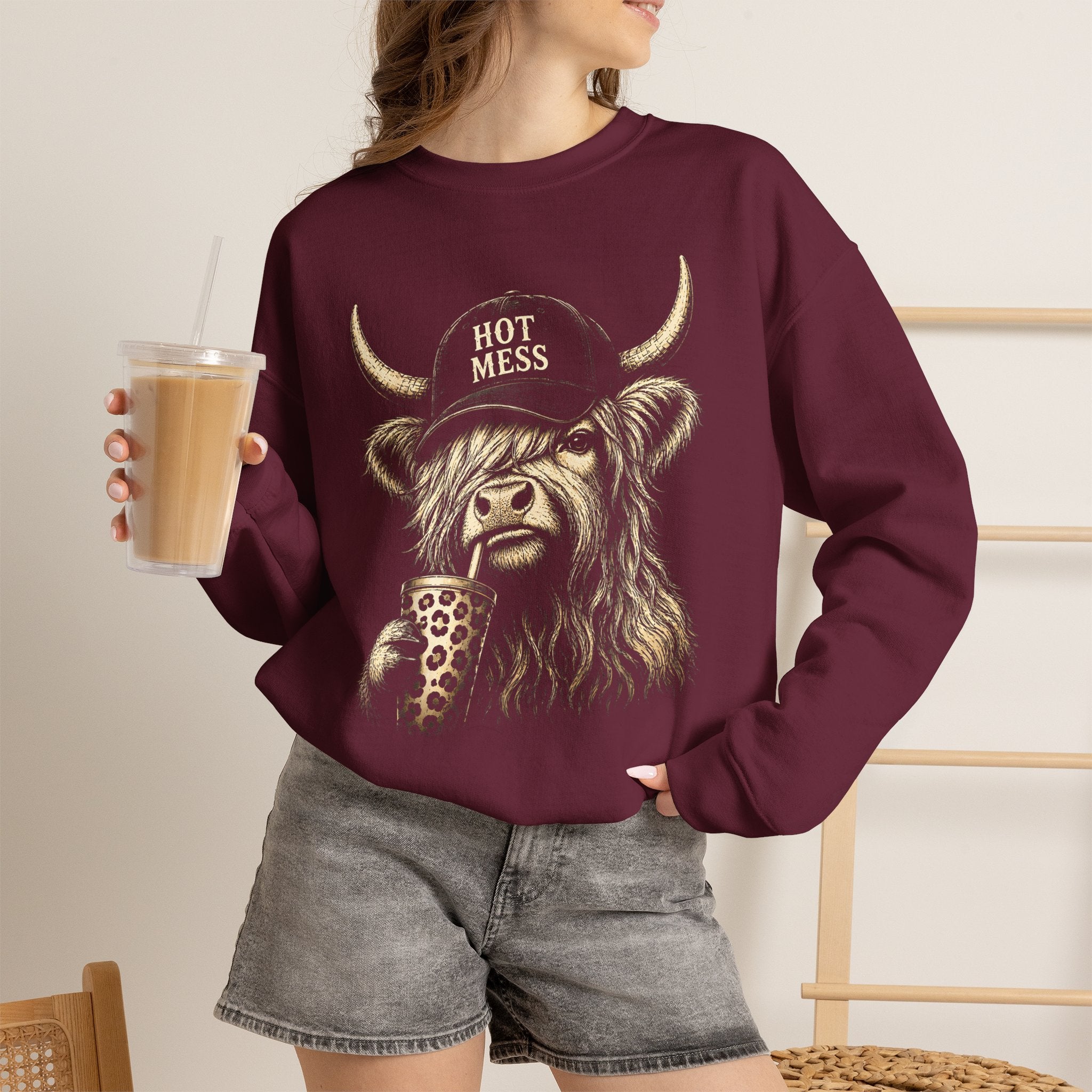 'Hot Mess' Cow Graphic Crewneck