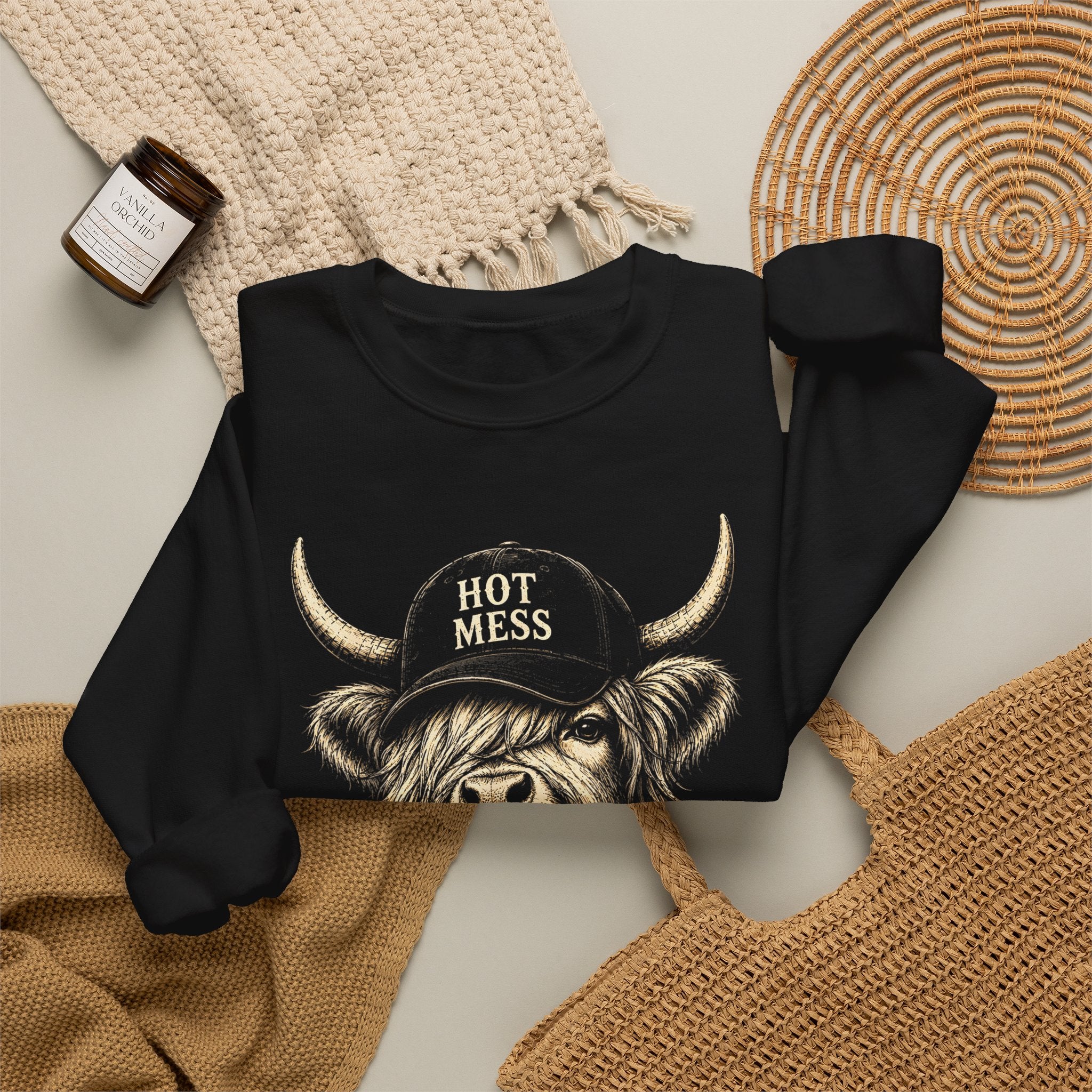 'Hot Mess' Cow Graphic Crewneck