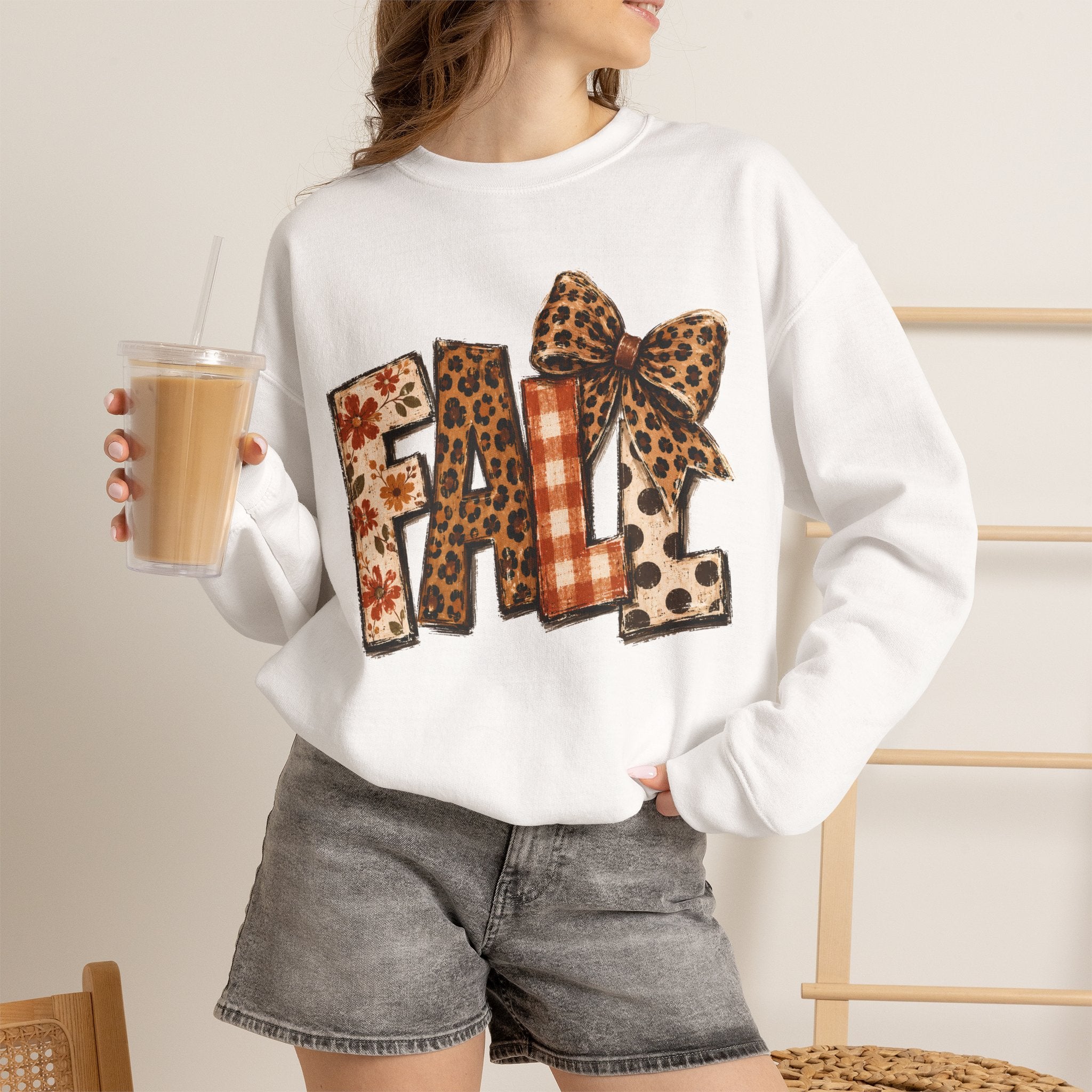Fall Leopard Patch Crewneck Sweatshirt