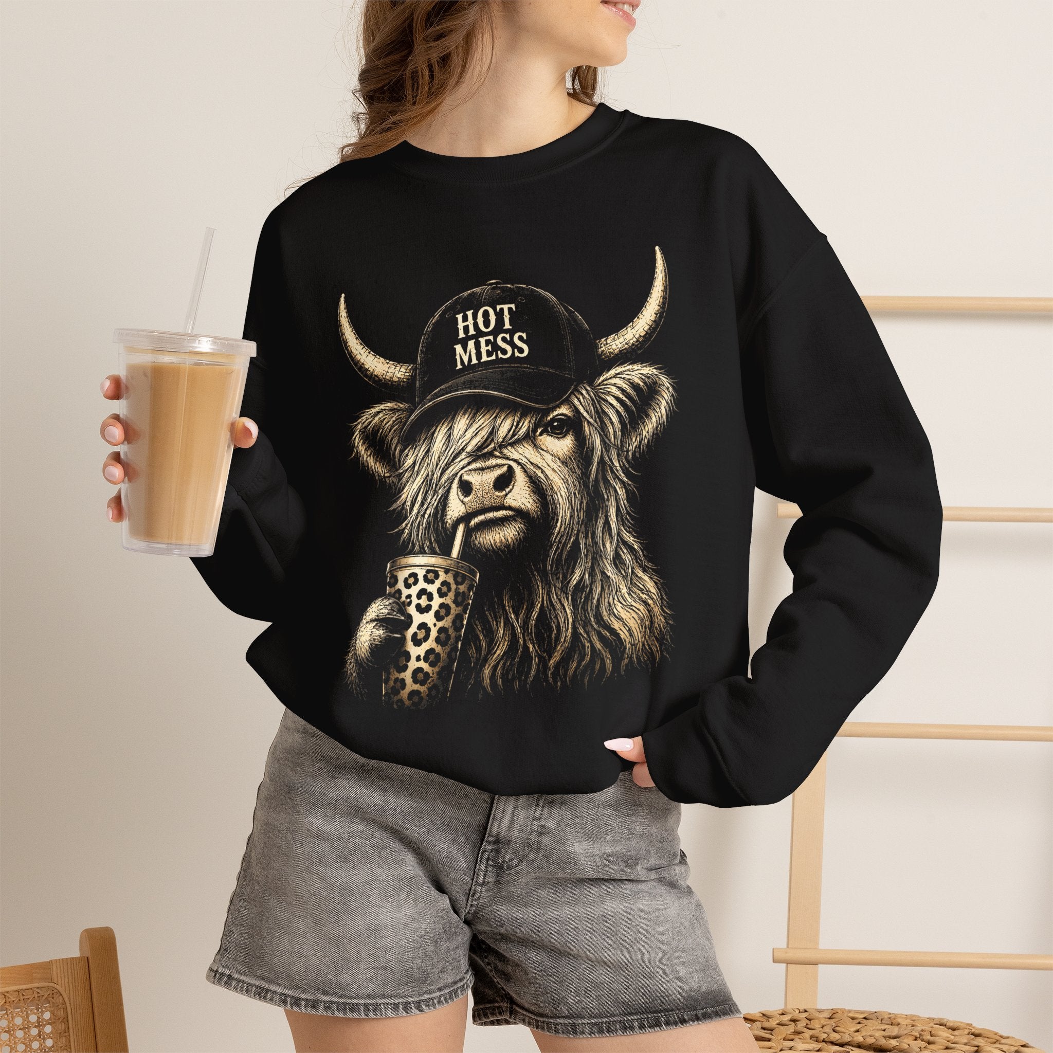 'Hot Mess' Cow Graphic Crewneck