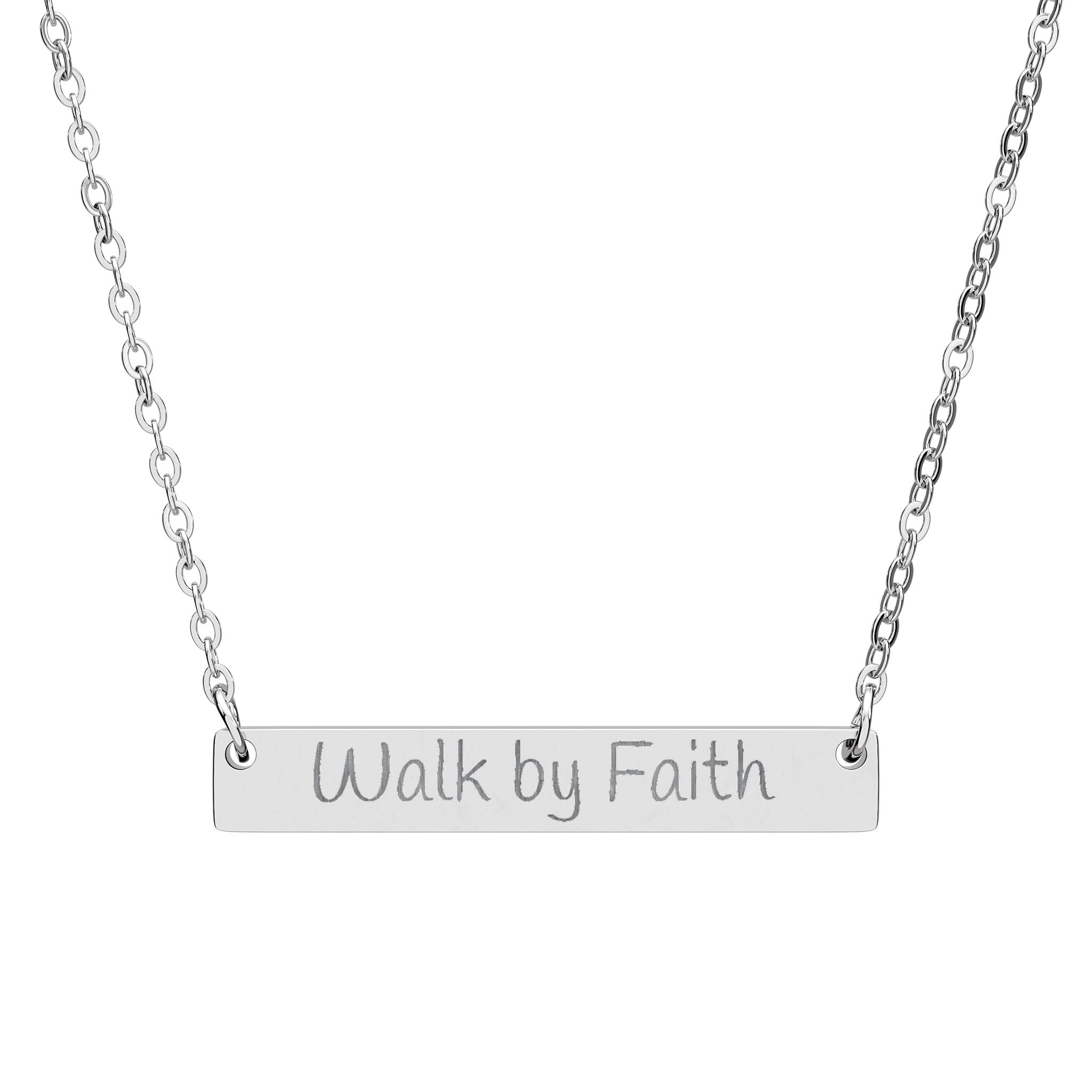 Engraved 'Walk by Faith' Horizontal Necklace