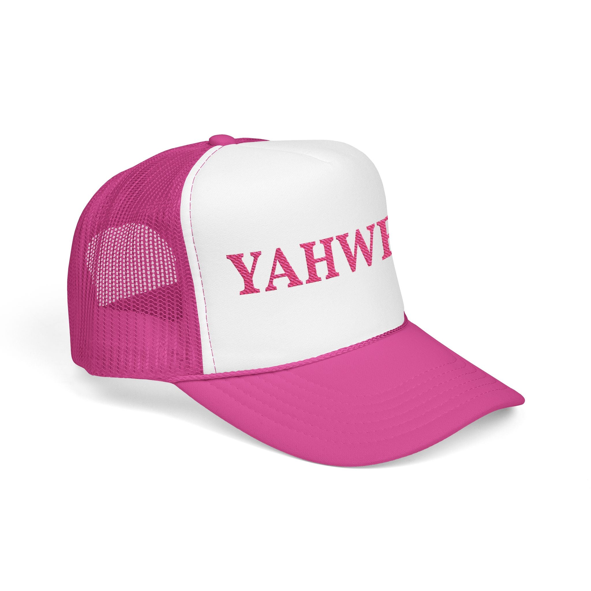 YAHWEH Pink Foam Embroidered Trucker Hat
