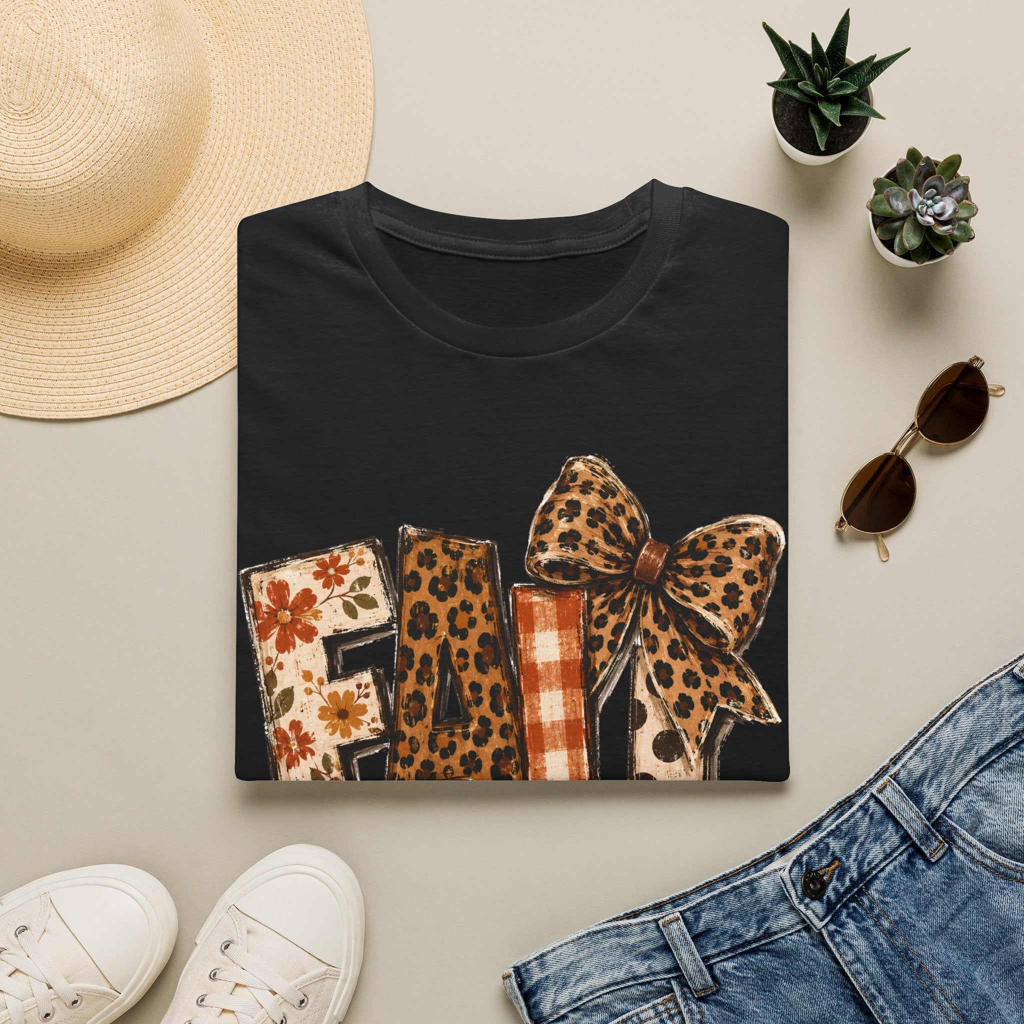 'FALL' Leopard & Plaid Bow T-Shirt