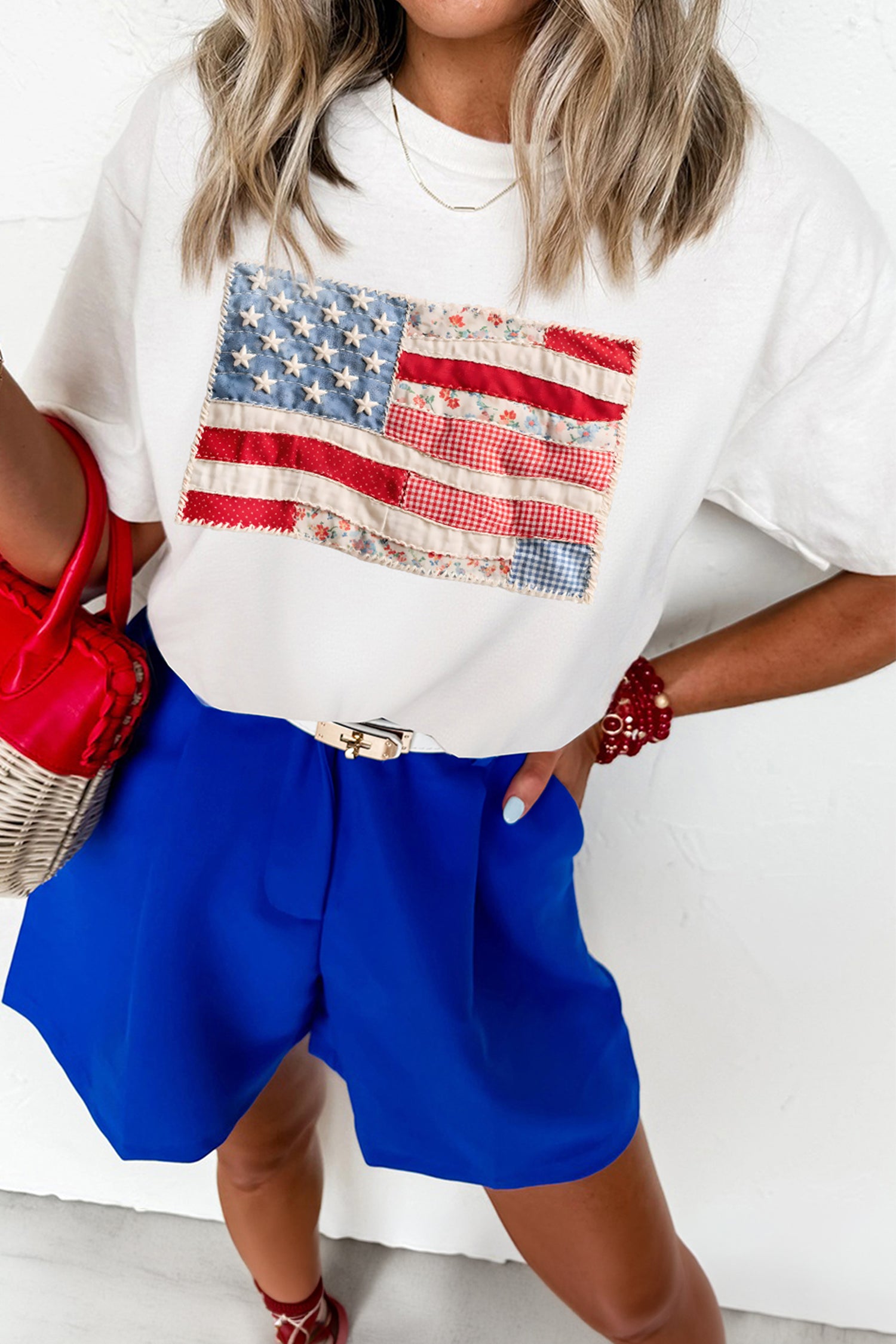 Faux Patchwork US Flag Casual Tee