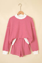 Red Stripe Oversize Mock Neck Sweatshirt and Shorts Set