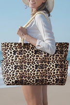 Leopard Print Rope Straps Large Travel Shopping Bag