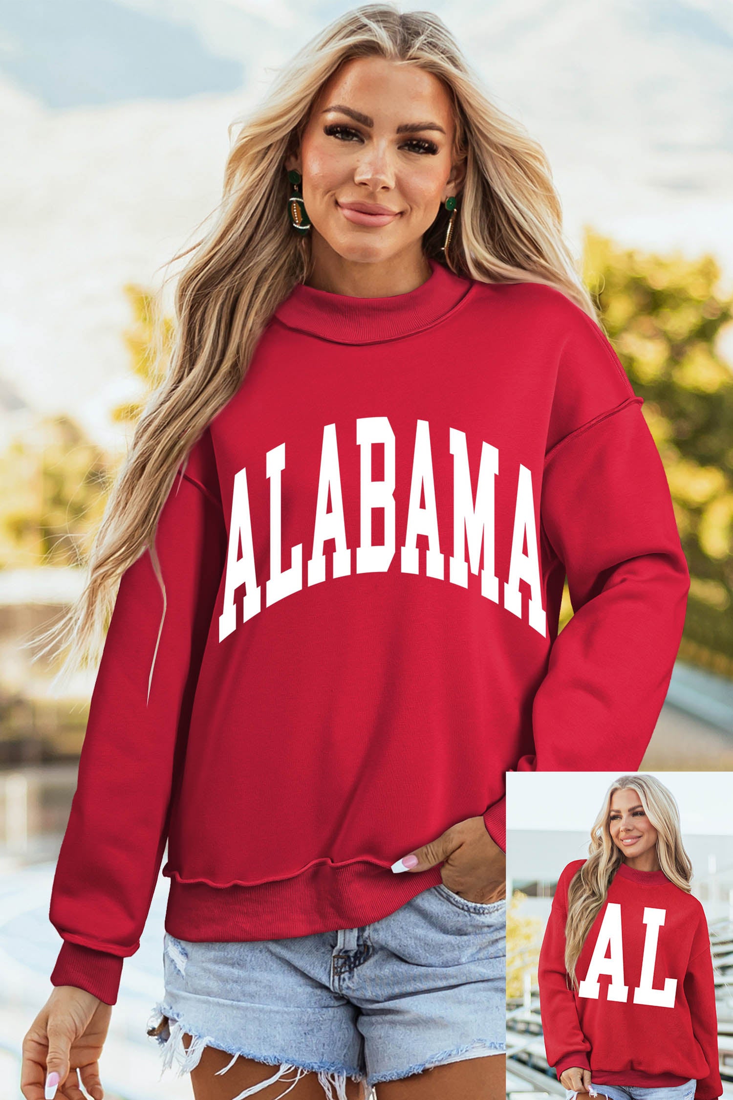 ALABAMA/ AL Double Side Printed Mock Neck Reversible Sweatshirt