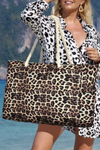 Leopard Print Rope Straps Large Travel Shopping Bag