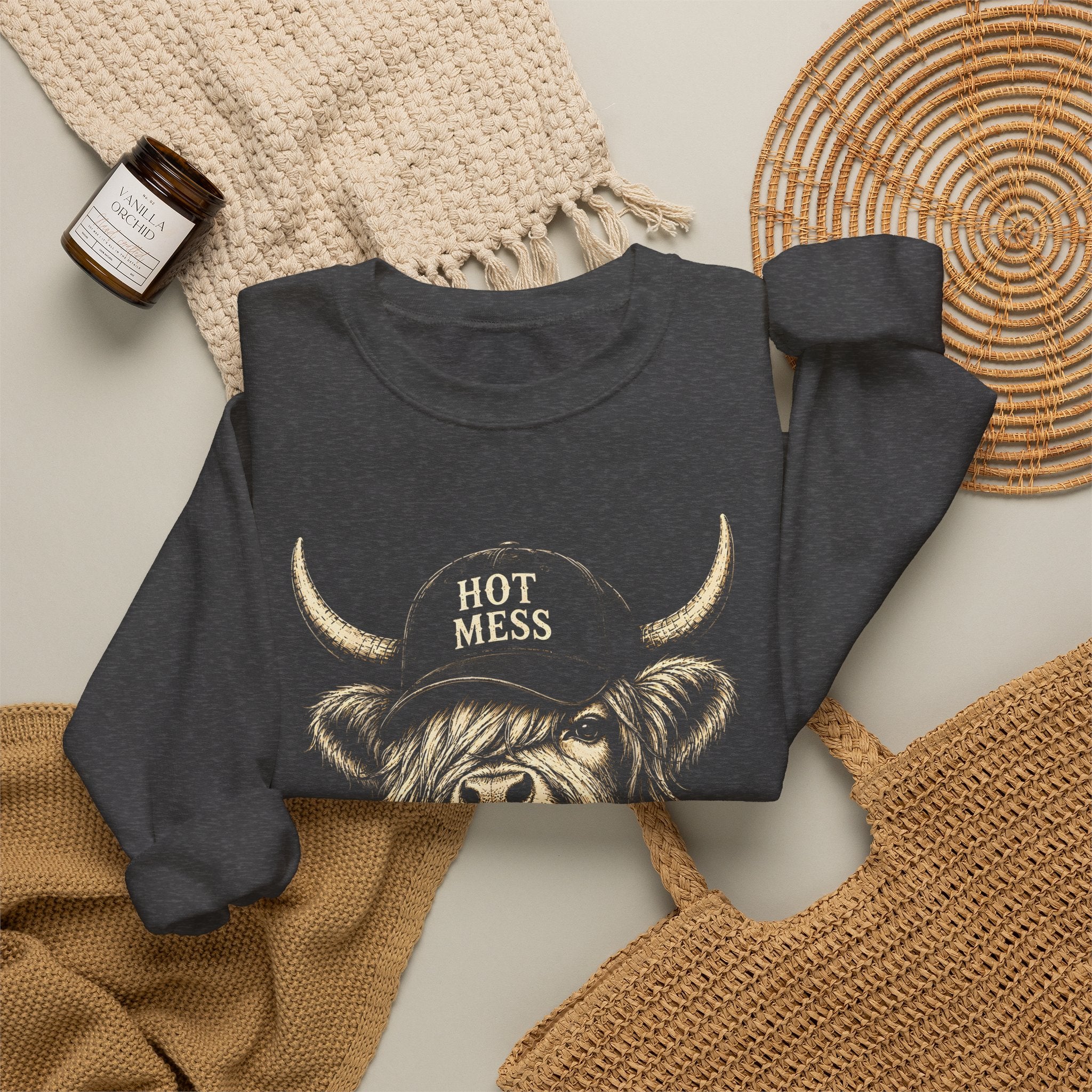 'Hot Mess' Cow Graphic Crewneck