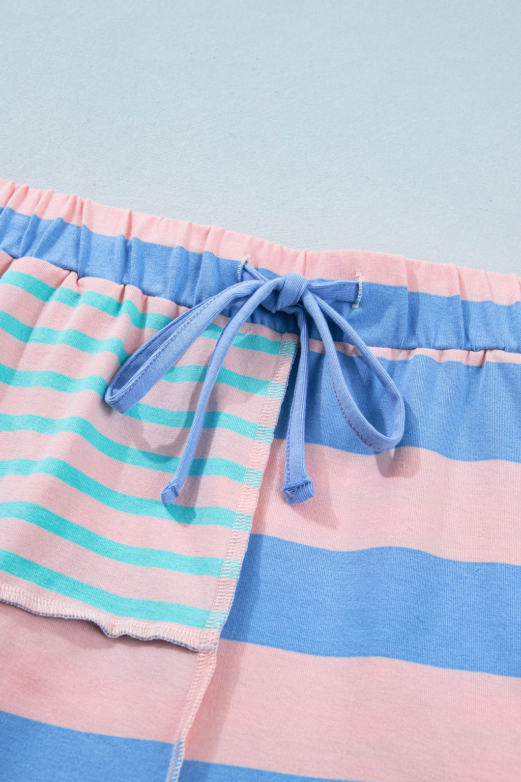 Pink Stripe Exposed Seam Mixed Patchwork Loose Short Set