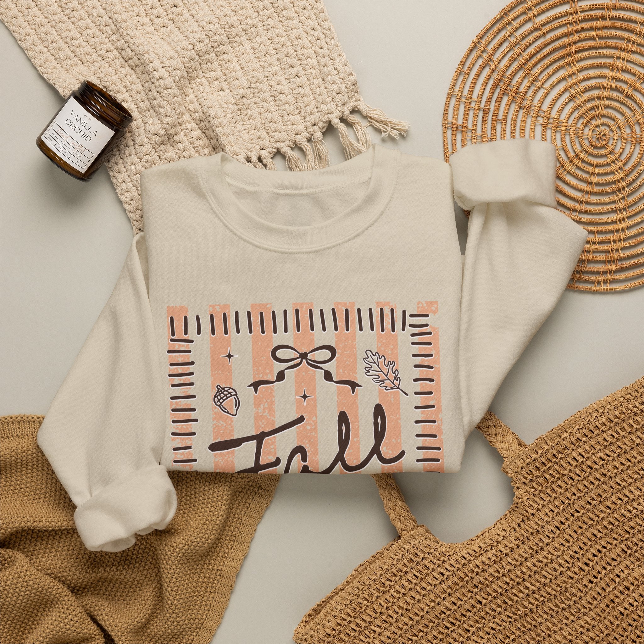 Fall Vibes Striped Crewneck Sweatshirt