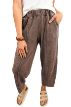 Coffee Mineral Wash Seam Detail Elastic Waist Barrel Pants