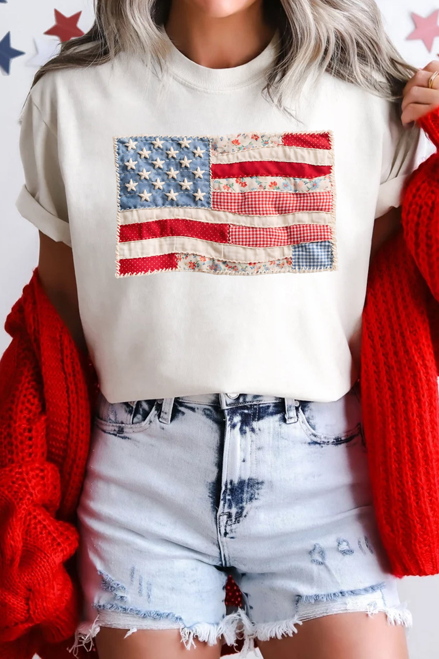 Faux Patchwork US Flag Casual Tee
