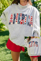 AMERICA/1776 Faux Patchwork Reversible Mock Neck Sweatshirt