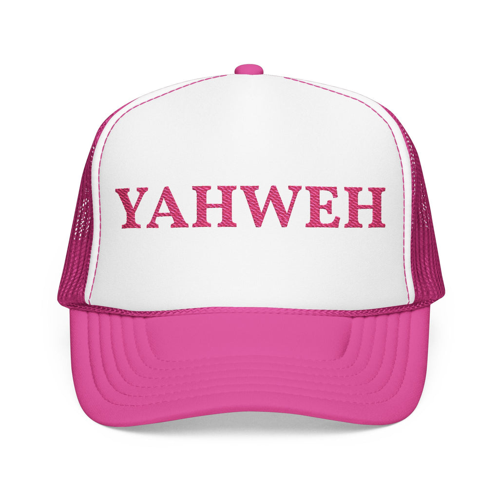 YAHWEH Pink Foam Embroidered Trucker Hat