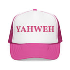 YAHWEH Pink Foam Embroidered Trucker Hat
