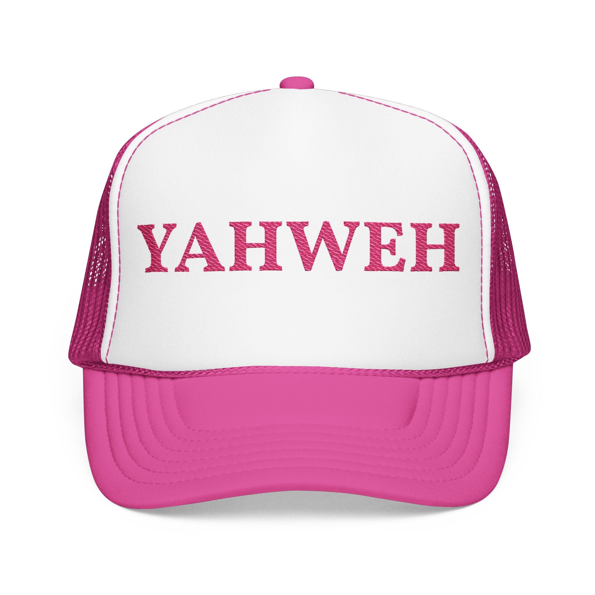 YAHWEH Pink Foam Embroidered Trucker Hat