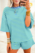 Striped Ribbed Cotton Two-Piece Pant Set