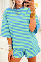 Striped Ribbed Cotton Two-Piece Pant Set