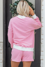 Stripe Oversize Mock Neck Sweatshirt and Shorts Set