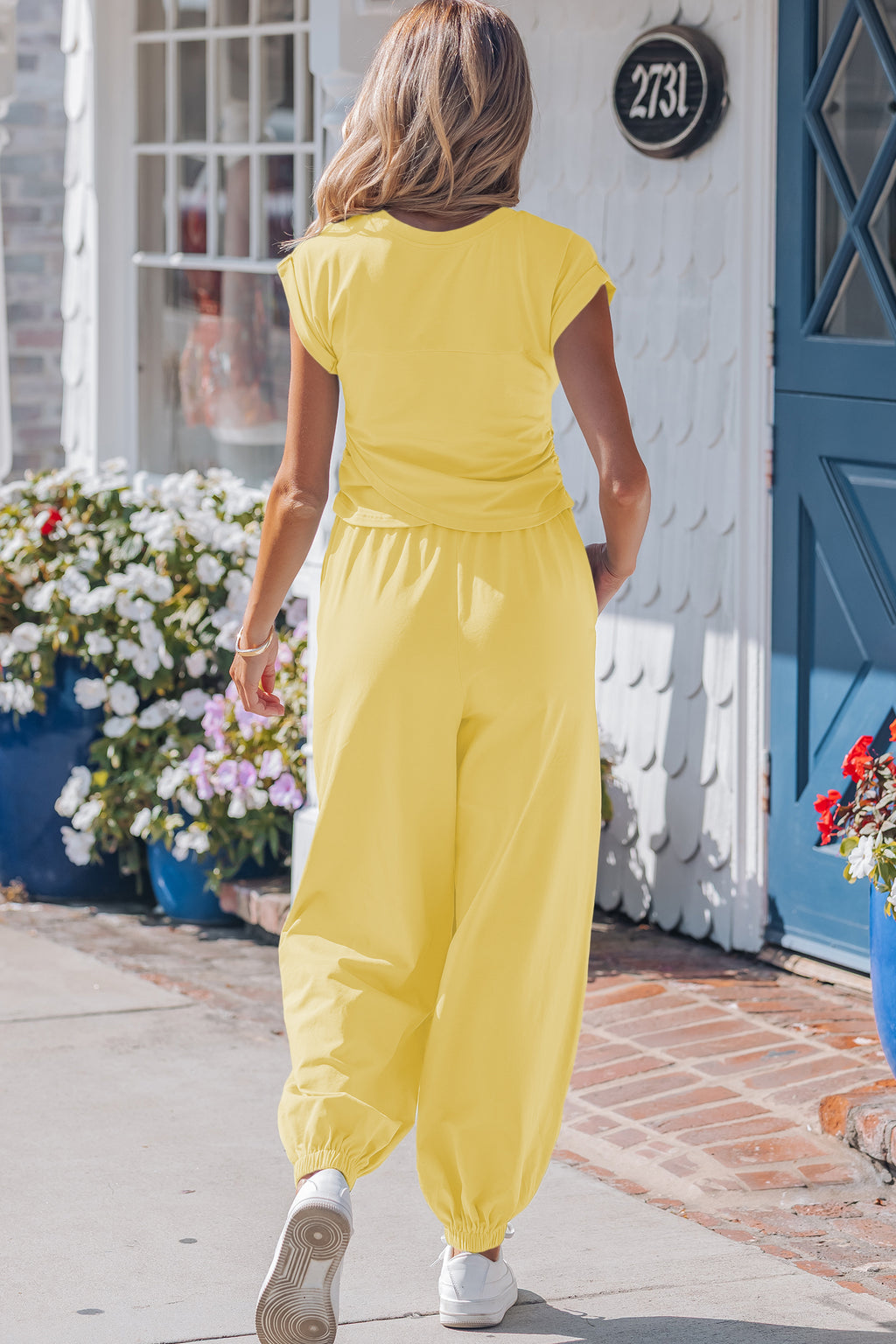 Solid Color Cropped Tank Top and Jogger Pants Set