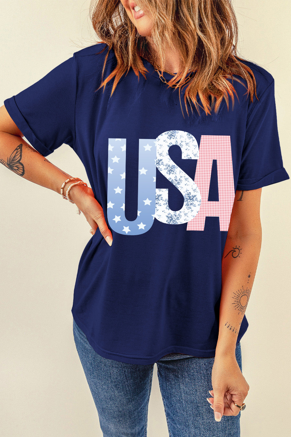 Blue USA Graphic T Shirt