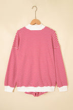 Red Stripe Oversize Mock Neck Sweatshirt and Shorts Set