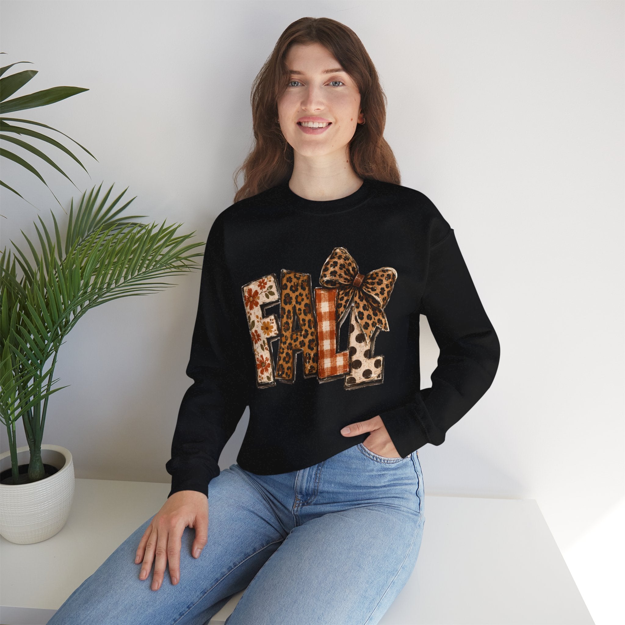 Fall Leopard Patch Crewneck Sweatshirt