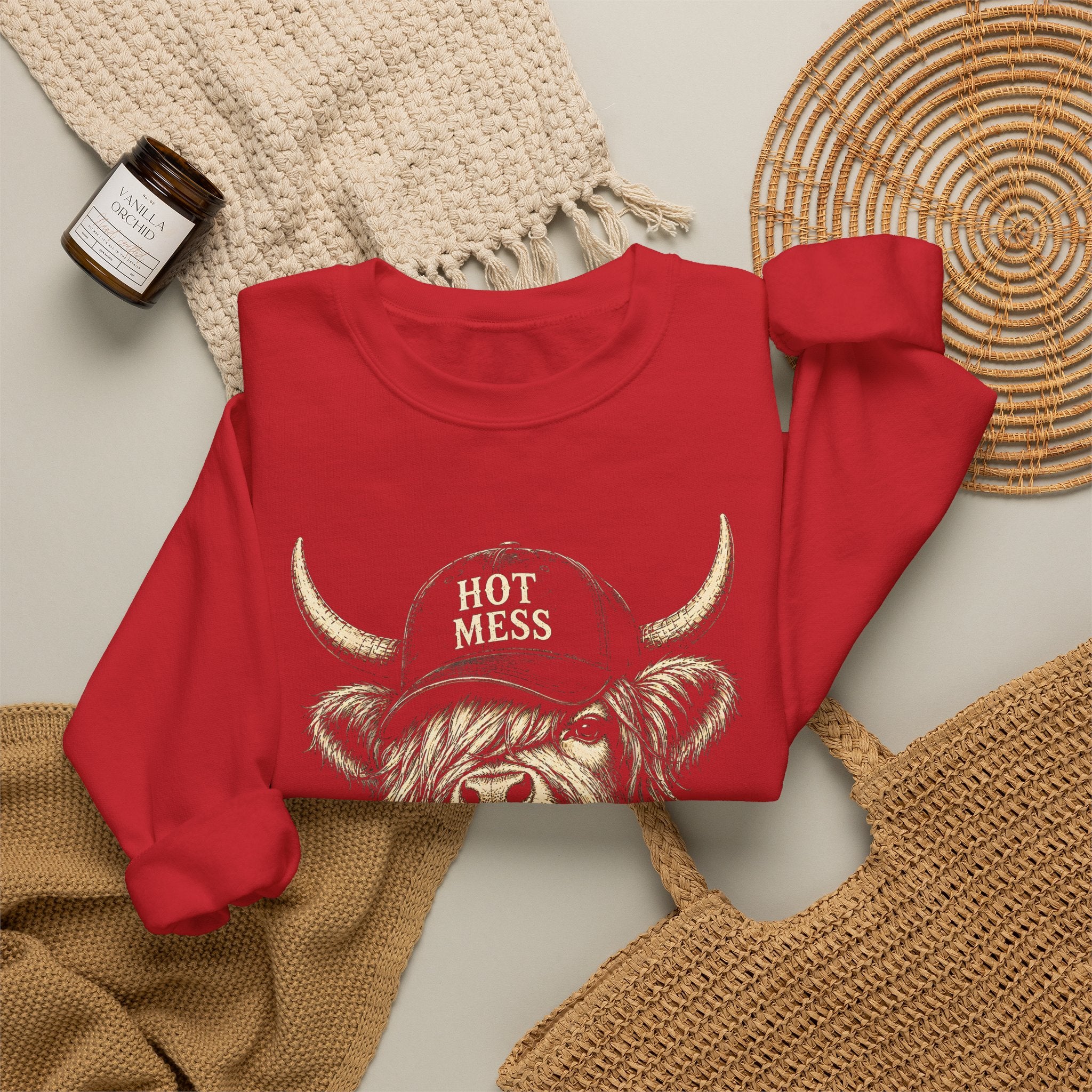 'Hot Mess' Cow Graphic Crewneck