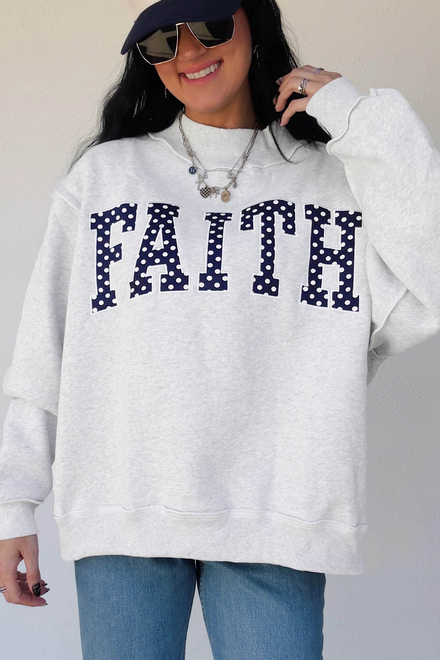 Light Grey High Neck Polka Dot Sweatshirt