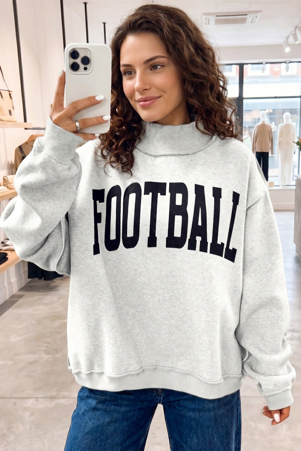 Light Grey Mock Neck GAMEDAY/ FOOTBALL Double Side Reversible Sweatshirt