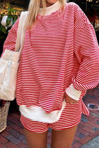Stripe Oversize Mock Neck Sweatshirt and Shorts Set